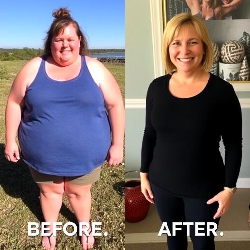 a before and after photo generated by AI of a woman who has lost weight