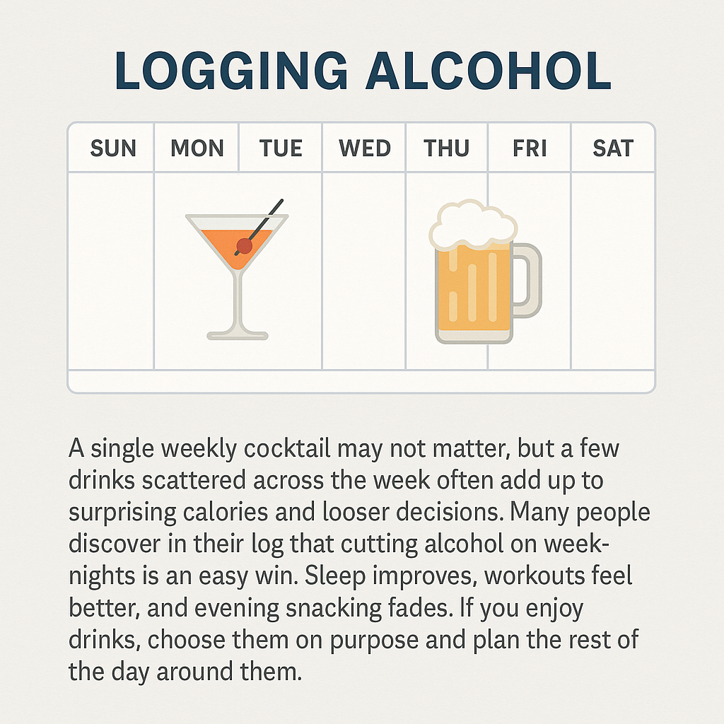 Infographic showing how tracking alcohol affects calorie intake and health